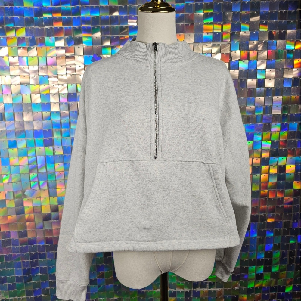 PINK Victoria's Secret Light Gray Quarter Zip Sweatshirt Pullover‎ Mock Neck L